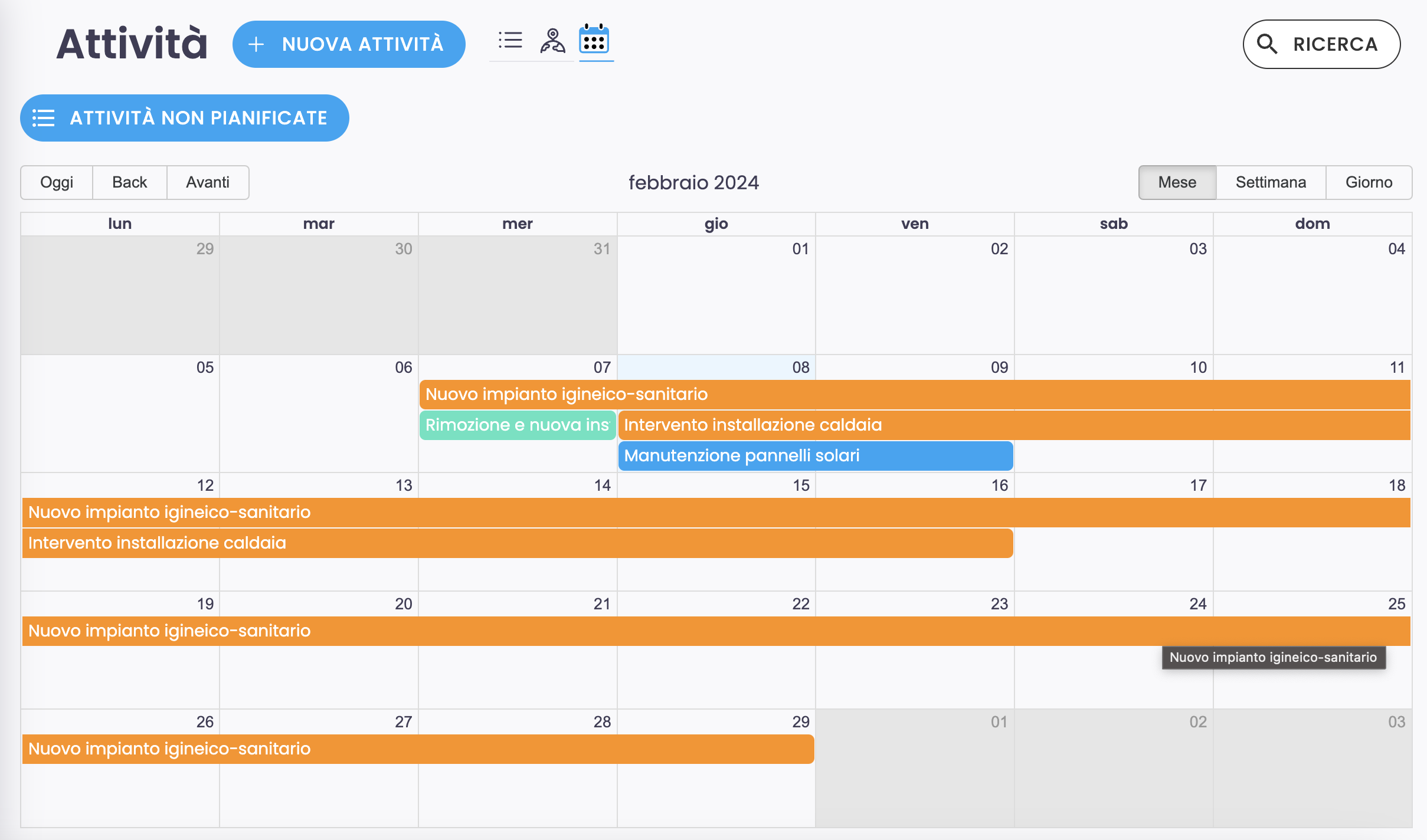Calendario programmazione a lungo termine